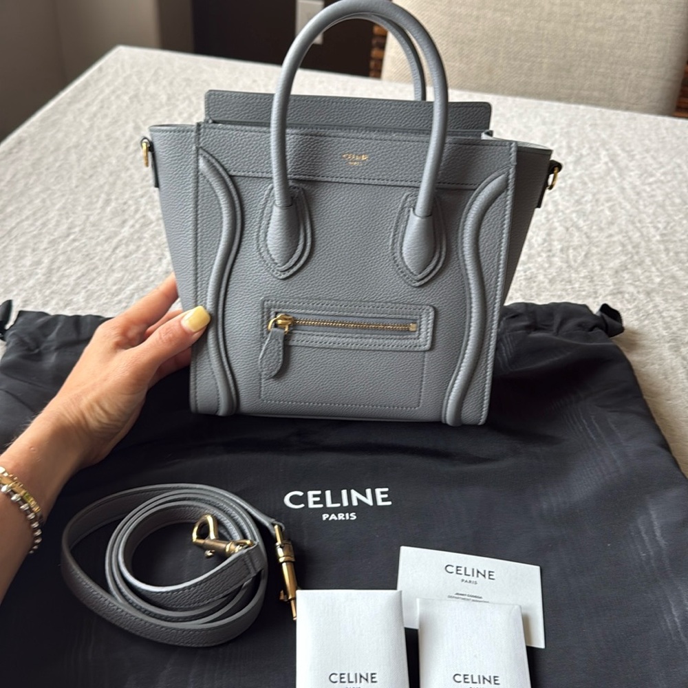 Celine nano luggage kohl Satchel with Structured Shape and grained leather